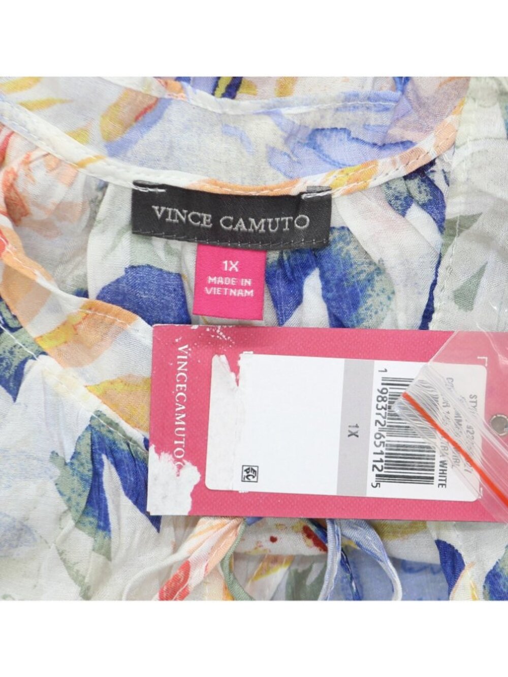NWT Vince Camuto Long Sleeve Peasant Top Blouse 92225B027 White Multi 1X - Picture 7 of 12